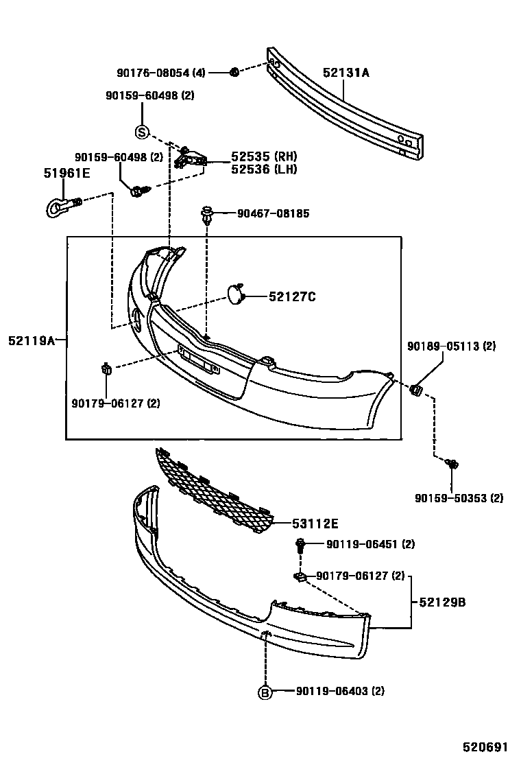 Toyota YARIS 前保险杠及附件 EPC diagram — 520691
