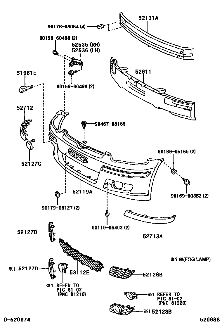 Toyota YARIS 前保险杠及附件 EPC diagram — 520988