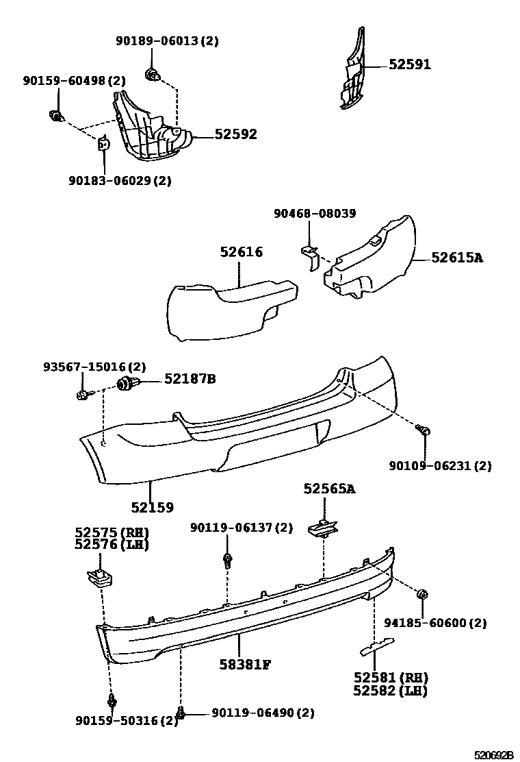 Toyota YARIS 后保险杠及附件 EPC diagram — 520692B