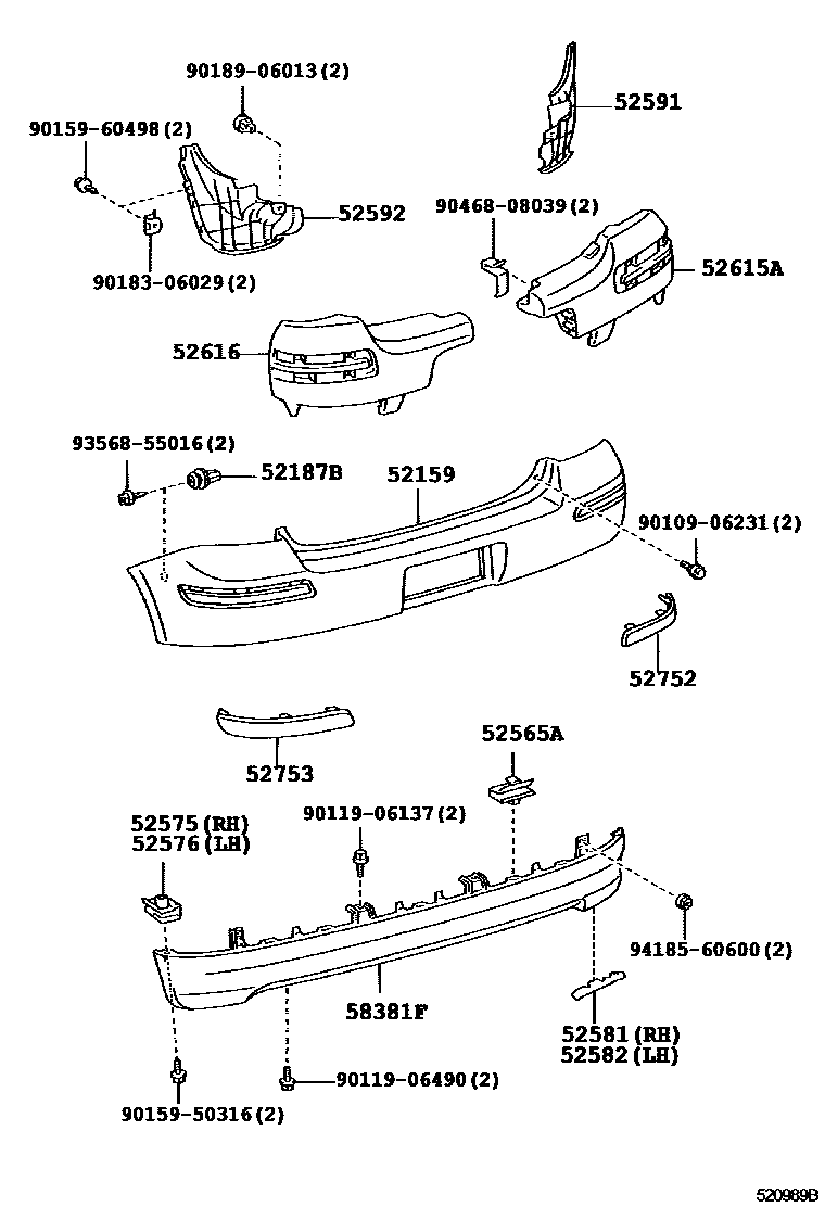 Toyota YARIS 后保险杠及附件 EPC diagram — 520989B