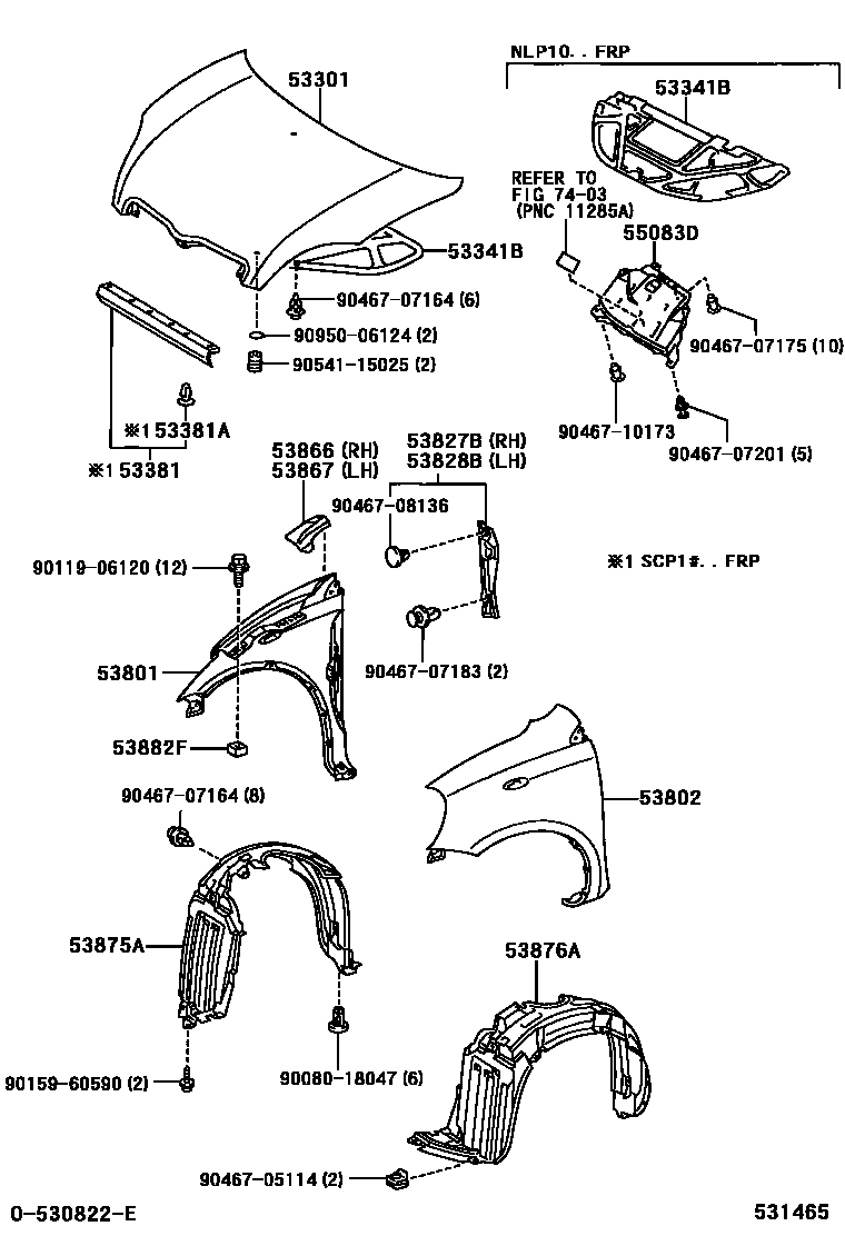 Toyota YARIS 发动机盖和前翼子板 EPC diagram — 531465