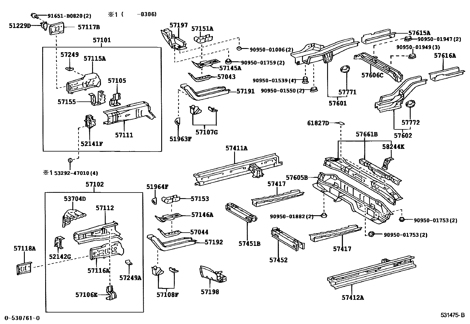 Toyota YARIS Floor stringers EPC diagram — 531475B
