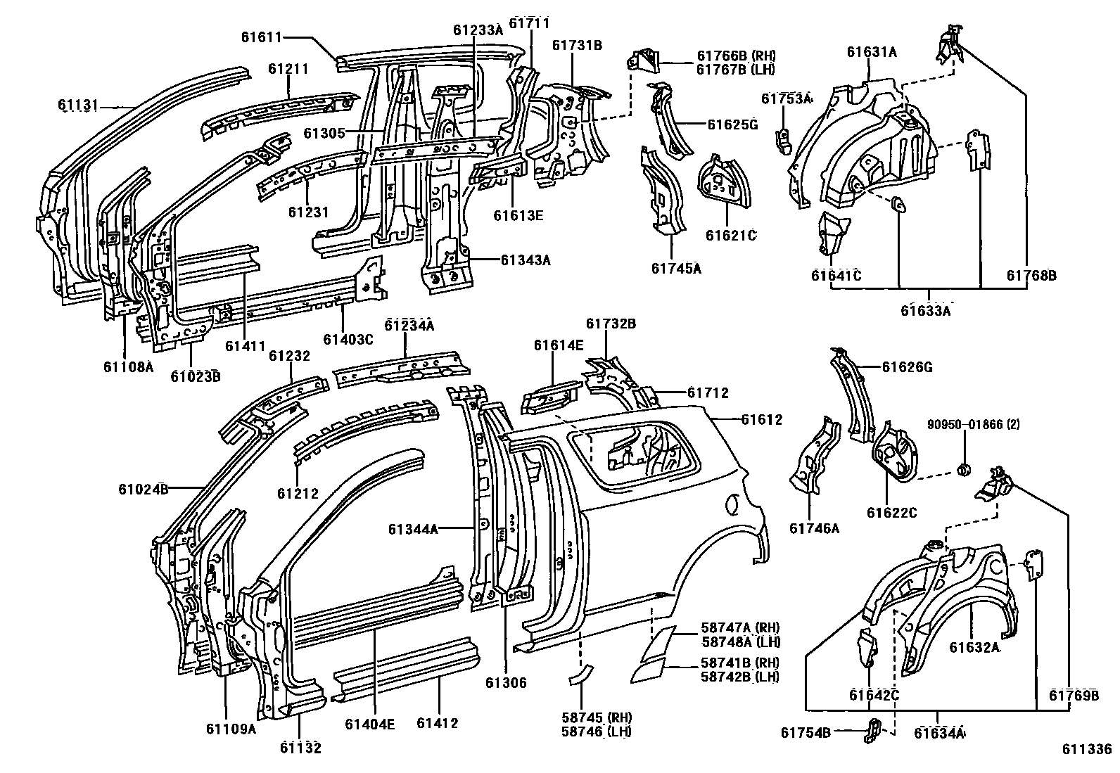 Toyota YARIS 侧梁 EPC diagram — 611336