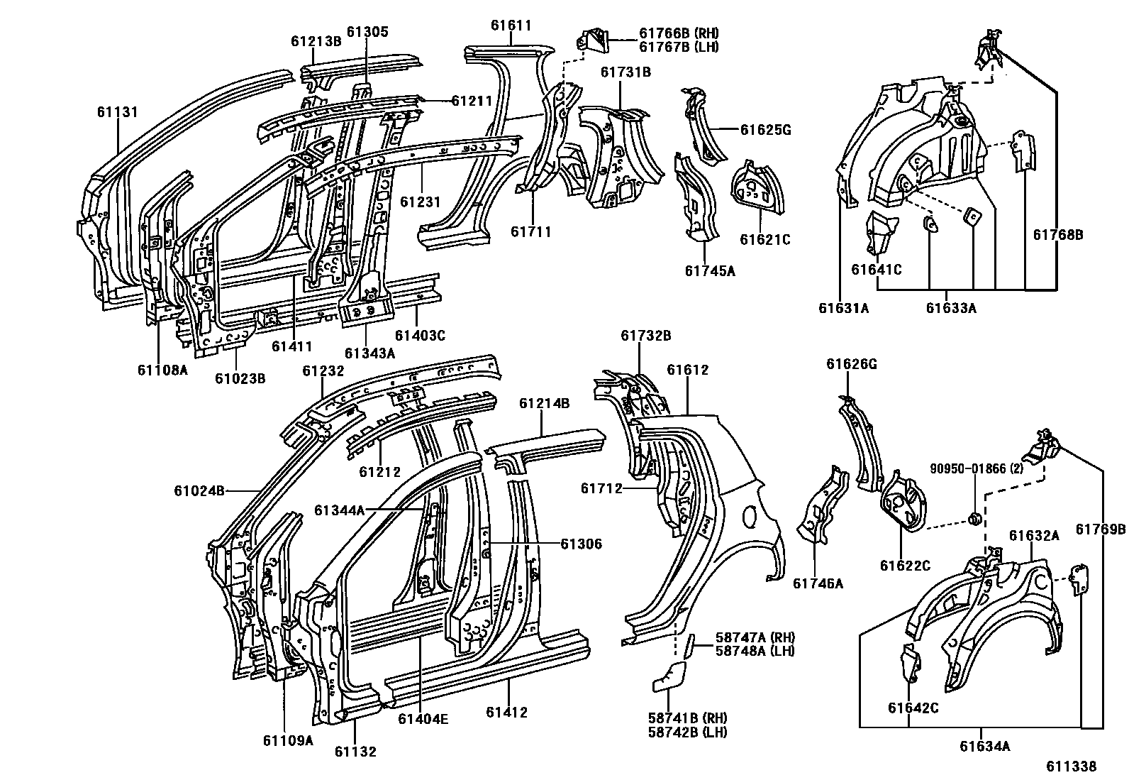 Toyota YARIS 侧梁 EPC diagram — 611338