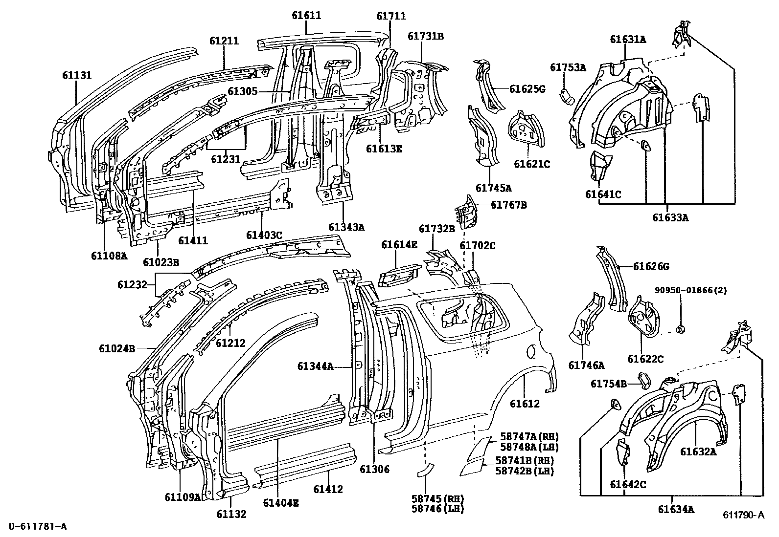Toyota YARIS 侧梁 EPC diagram — 611790A