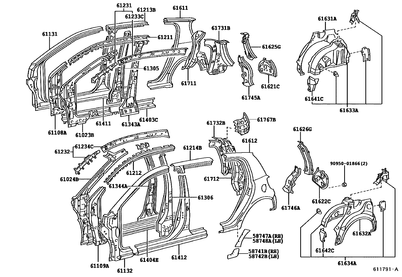 Toyota YARIS 侧梁 EPC diagram — 611791A
