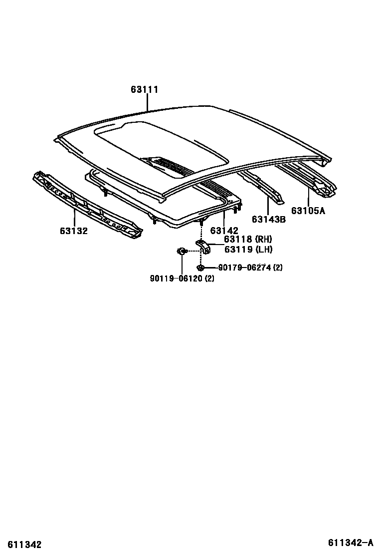 Toyota YARIS 天窗板和背窗玻璃 EPC diagram — 611342A
