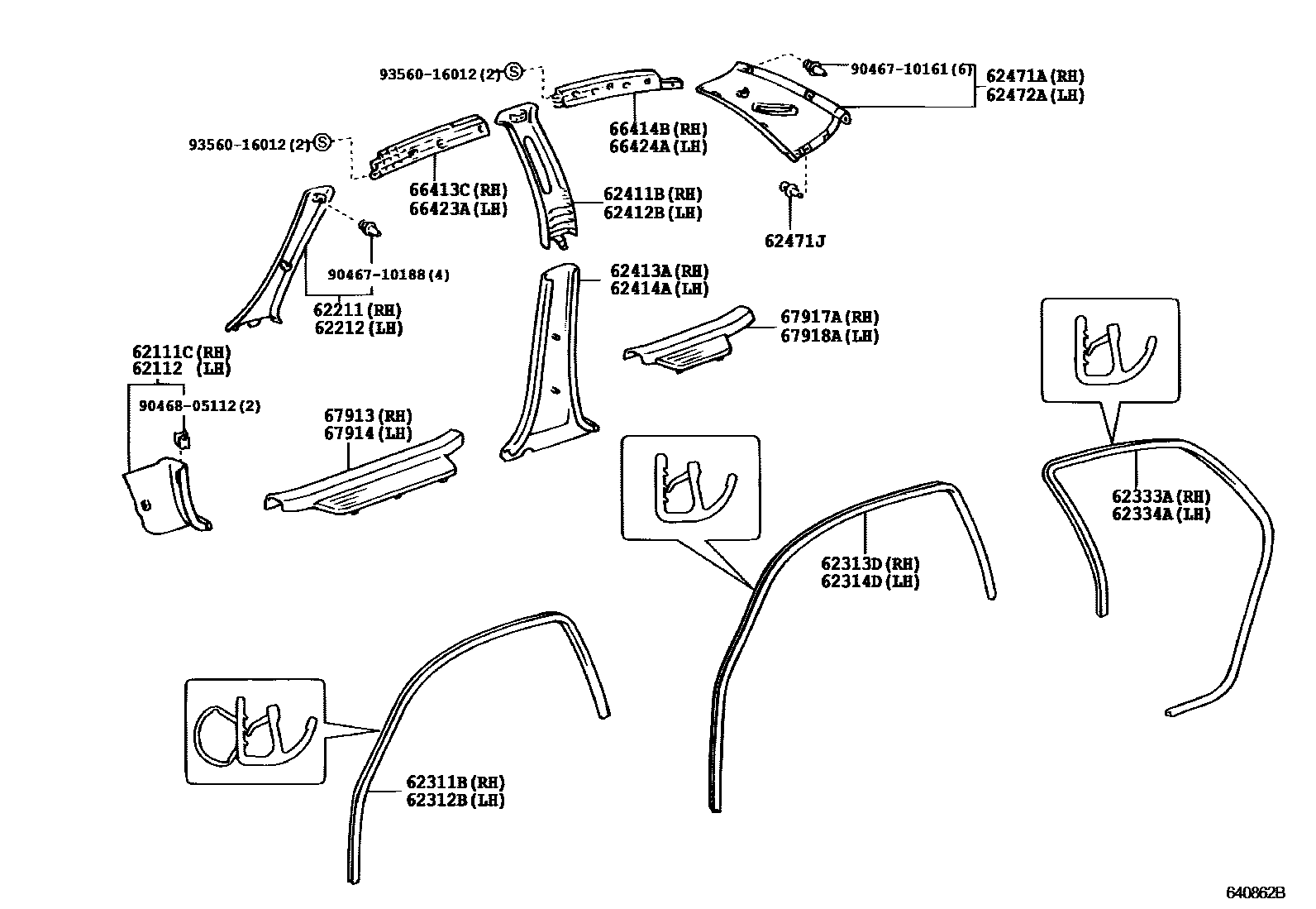 Toyota YARIS 内饰板和车门防水胶条 EPC diagram — 640862B