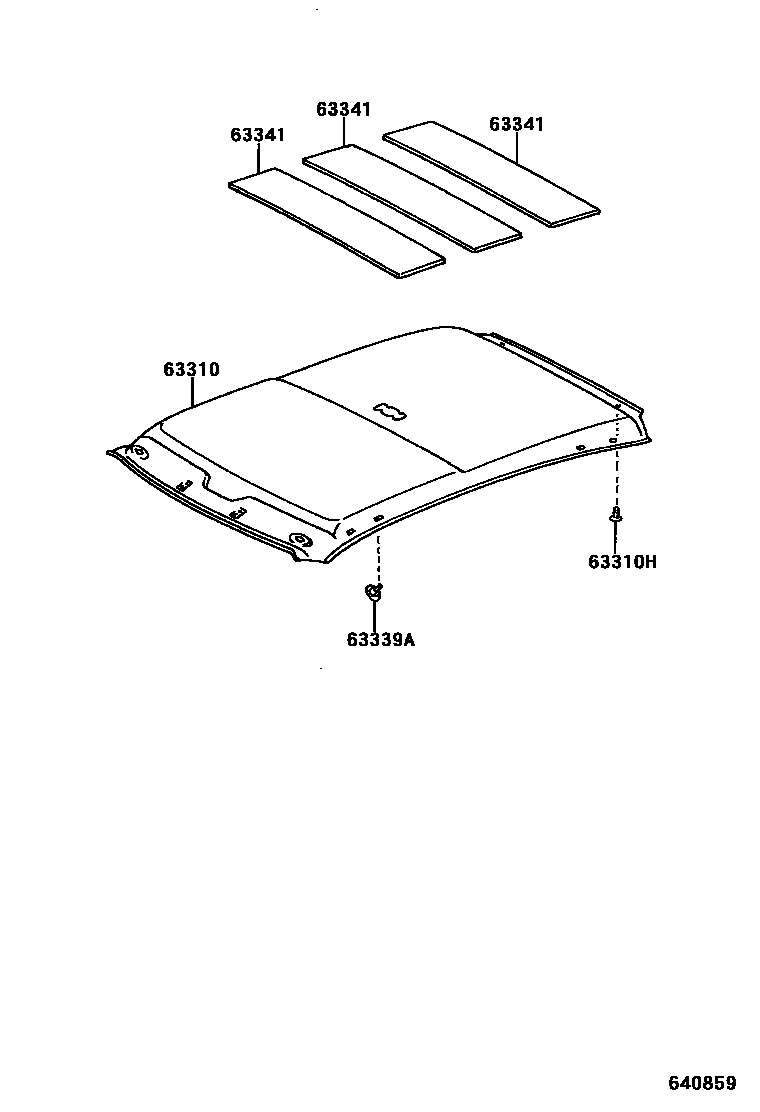 Toyota YARIS 车顶内衬和消声垫 EPC diagram — 640859