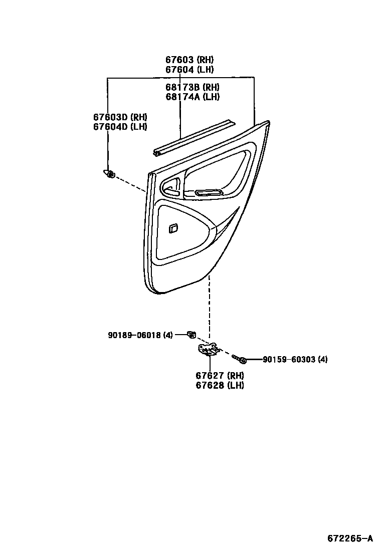 Toyota YARIS 后门板和后门玻璃 EPC diagram — 672265A