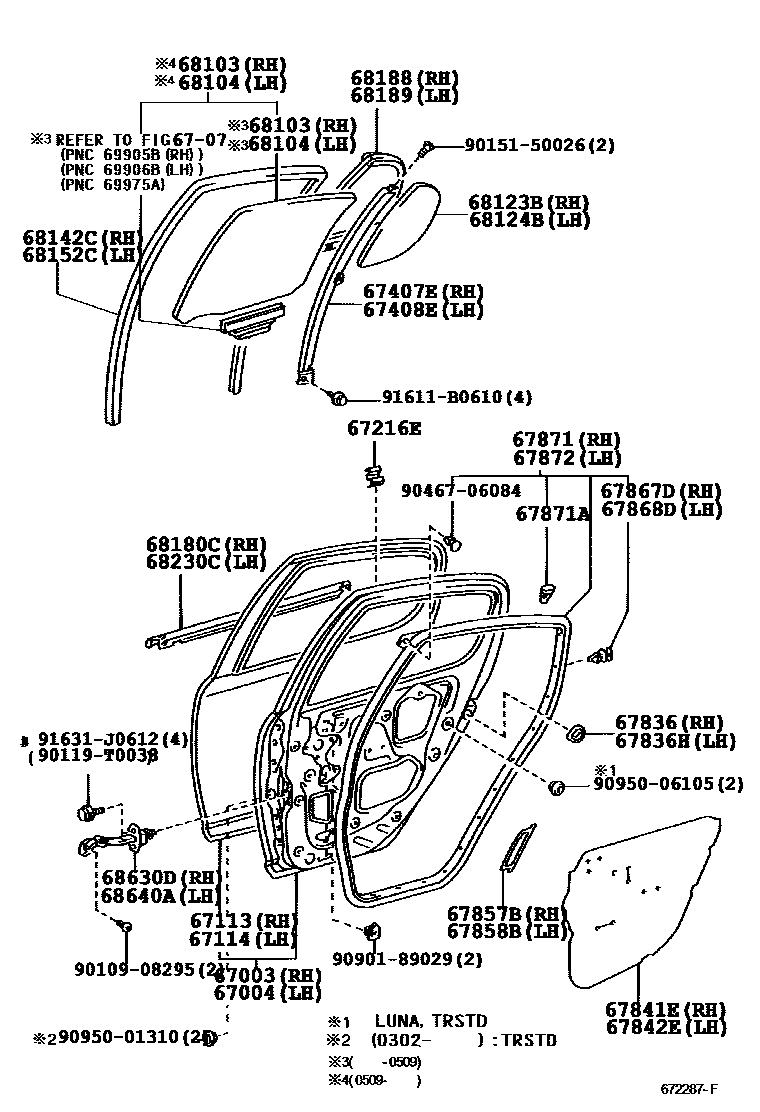 Toyota YARIS 后门板和后门玻璃 EPC diagram — 672287F