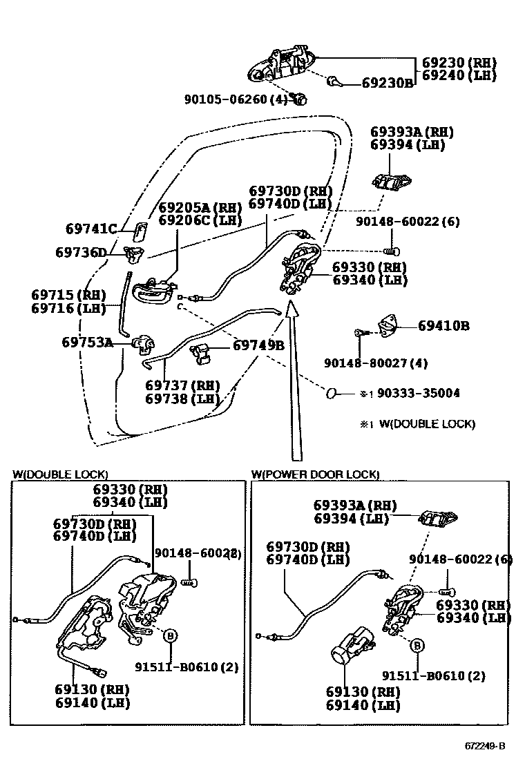 Toyota YARIS 后门锁和后门把手 EPC diagram — 672249B