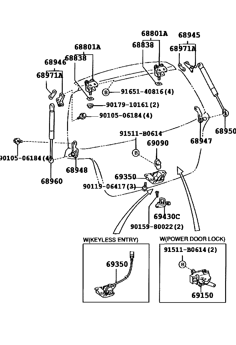 Toyota YARIS 背门锁和背门把手 EPC diagram — 672246B