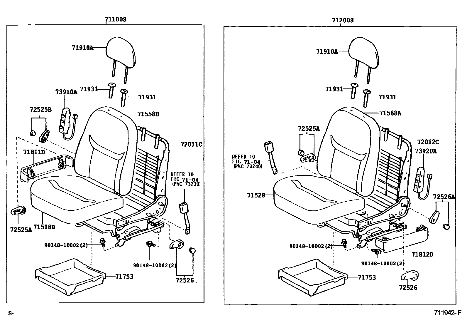 Toyota YARIS 前排座椅和座椅滑轨 EPC diagram — 711942F