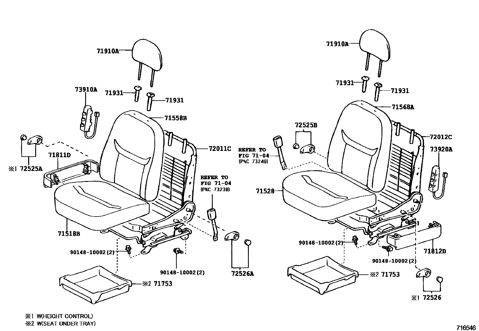Toyota YARIS 前排座椅和座椅滑轨 EPC diagram — 716546