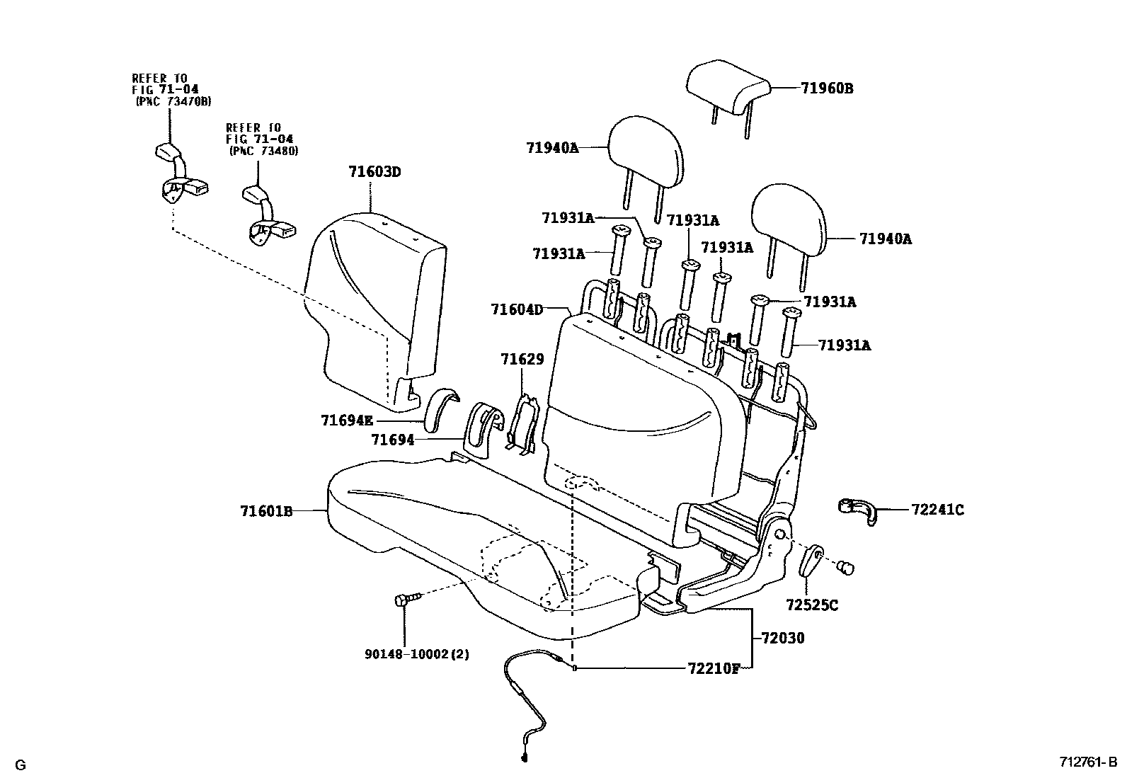 Toyota YARIS 后排座椅和座椅滑轨 EPC diagram — 712761B