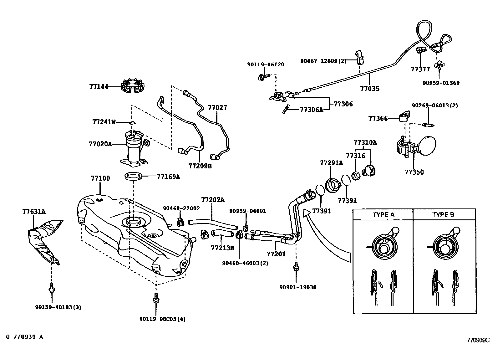 Toyota YARIS 燃油箱和燃油管 EPC diagram — 770939C