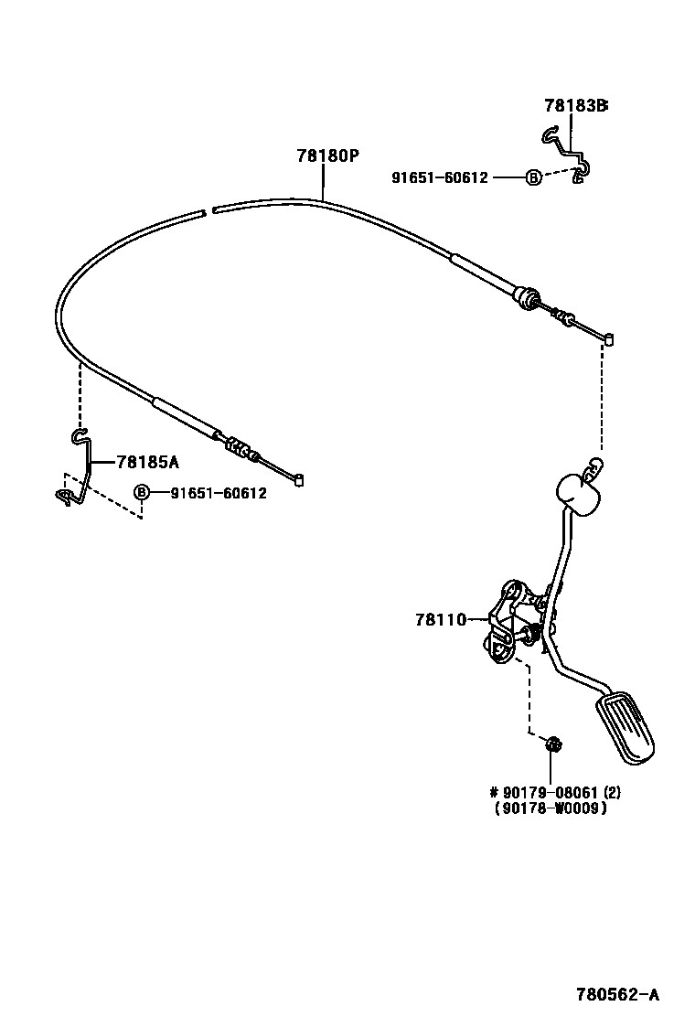 Toyota YARIS accelerator pedal connecting rod EPC diagram — 780562A