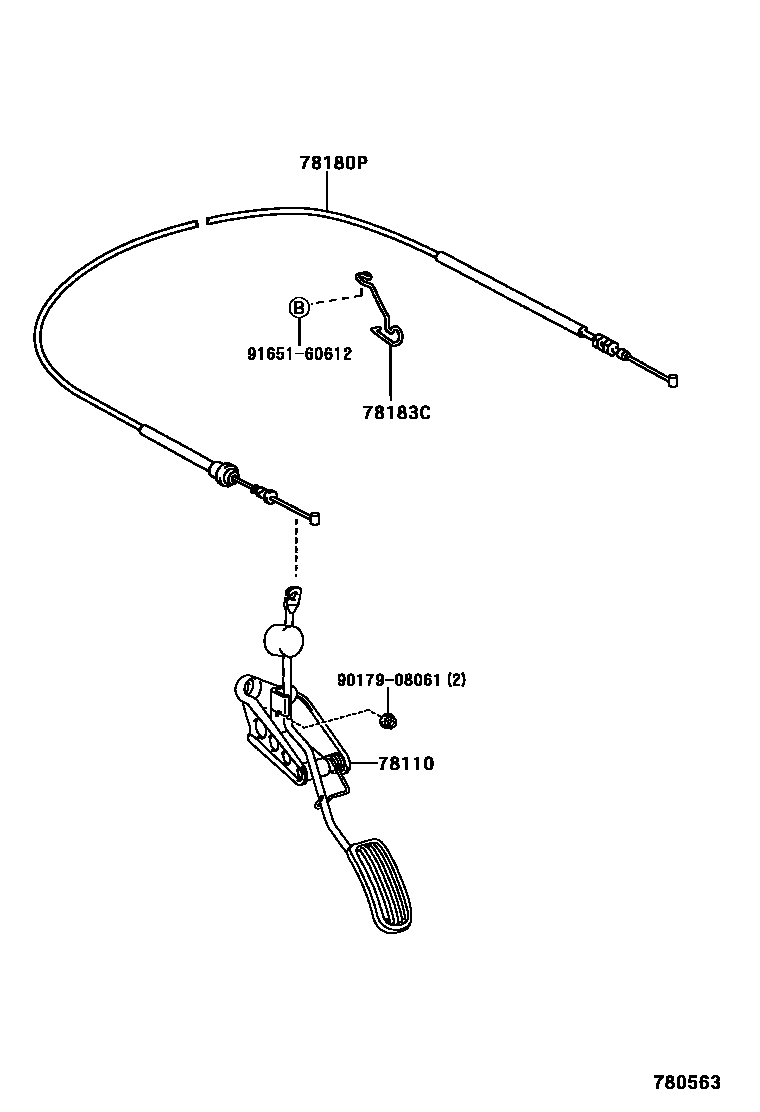 Toyota YARIS accelerator pedal connecting rod EPC diagram — 780563