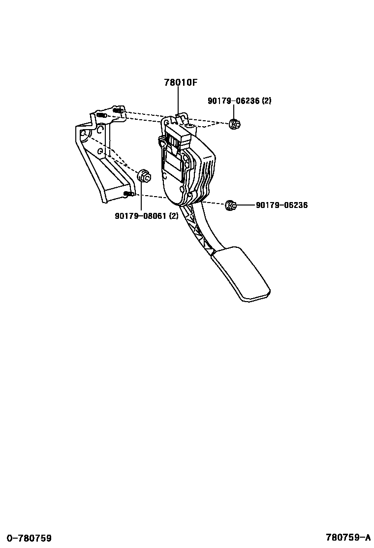 Toyota YARIS accelerator pedal connecting rod EPC diagram — 780759A