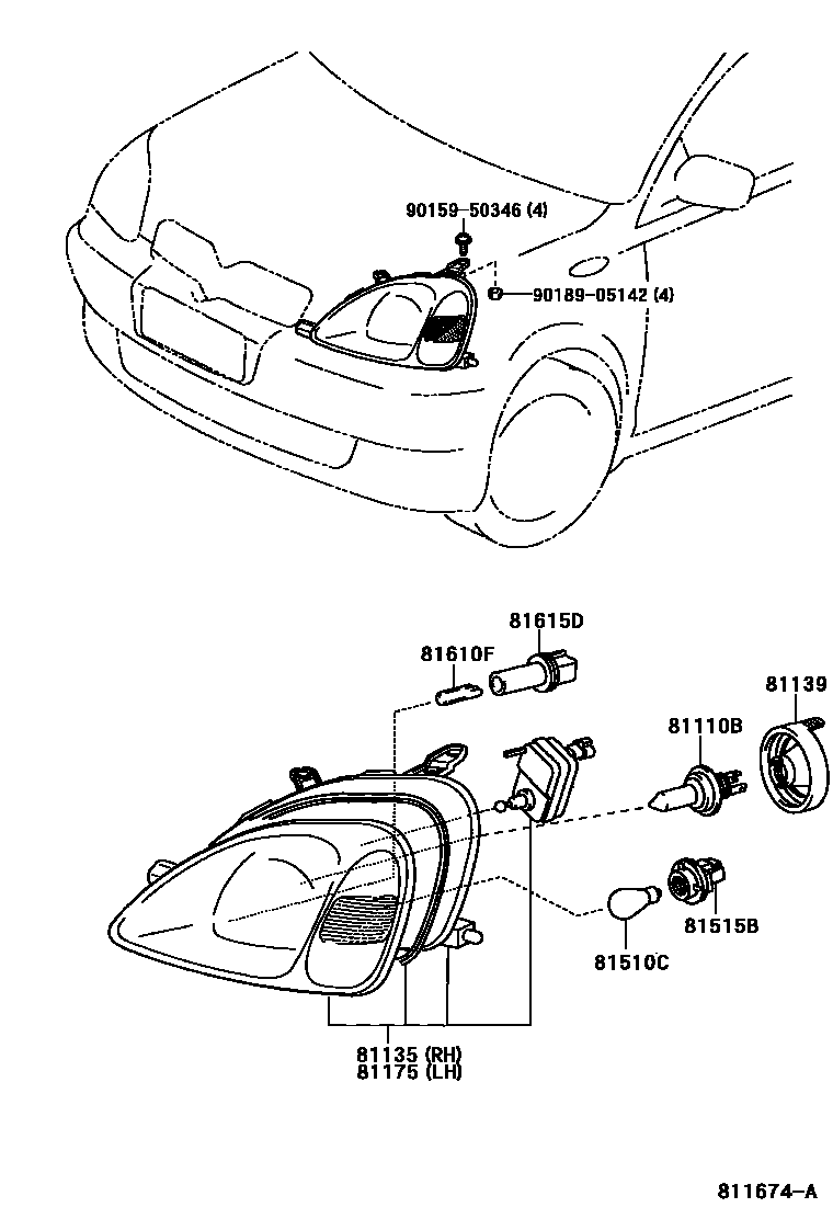 Toyota YARIS Headlamp EPC diagram — 811674A