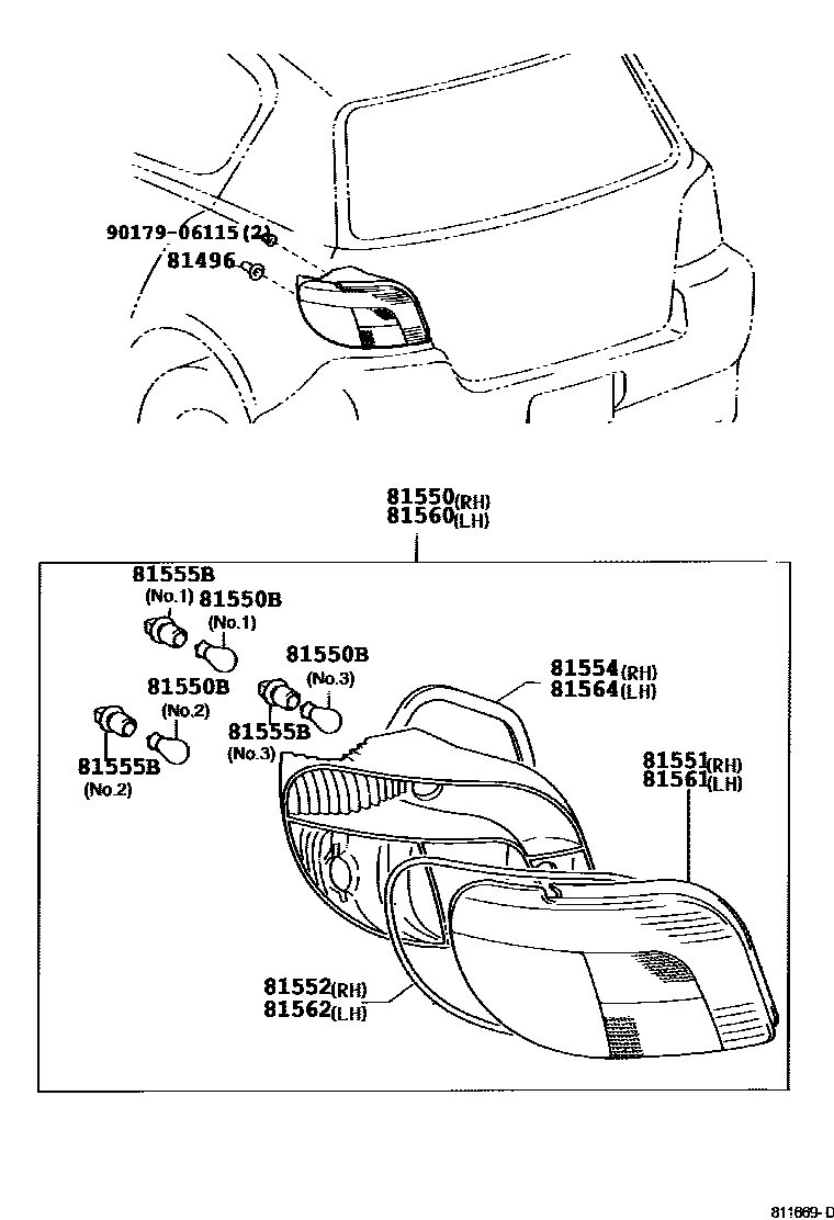 Toyota YARIS 后组合灯 EPC diagram — 811669D