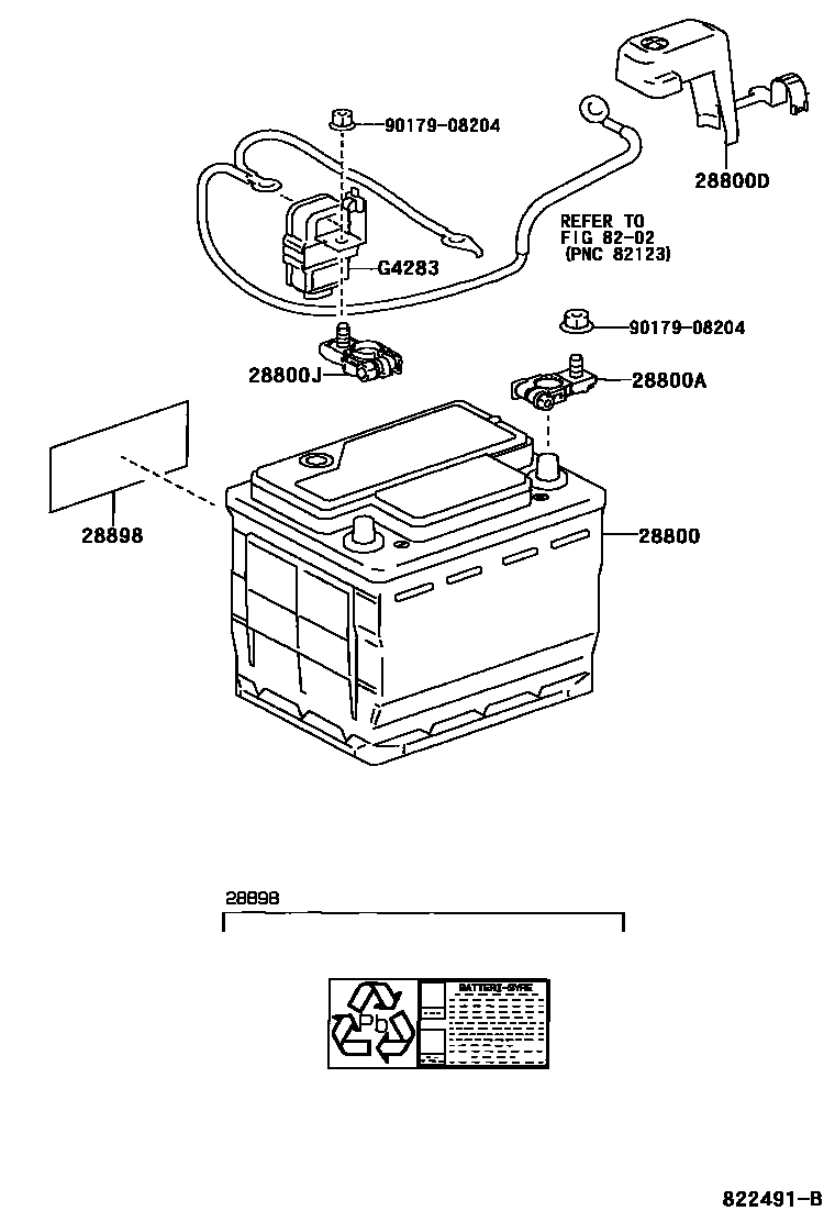 Toyota YARIS 蓄电池和蓄电池电缆 EPC diagram — 822491B
