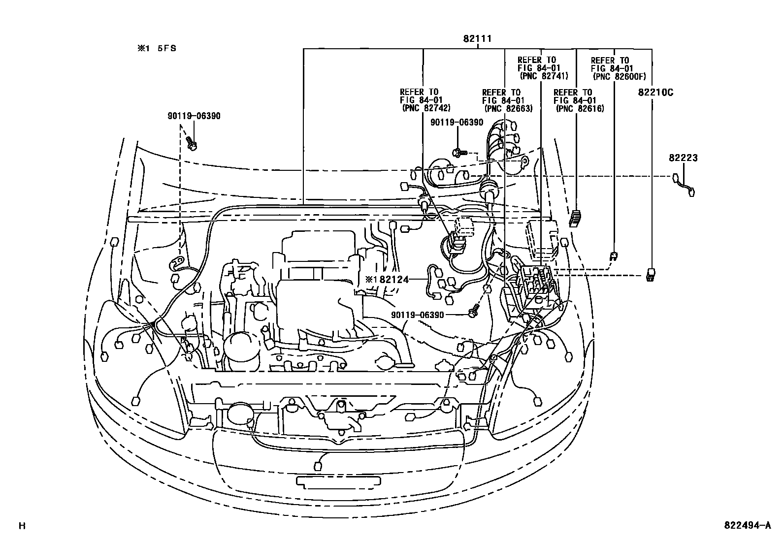 Toyota YARIS 线束和卡夹 EPC diagram — 822494A