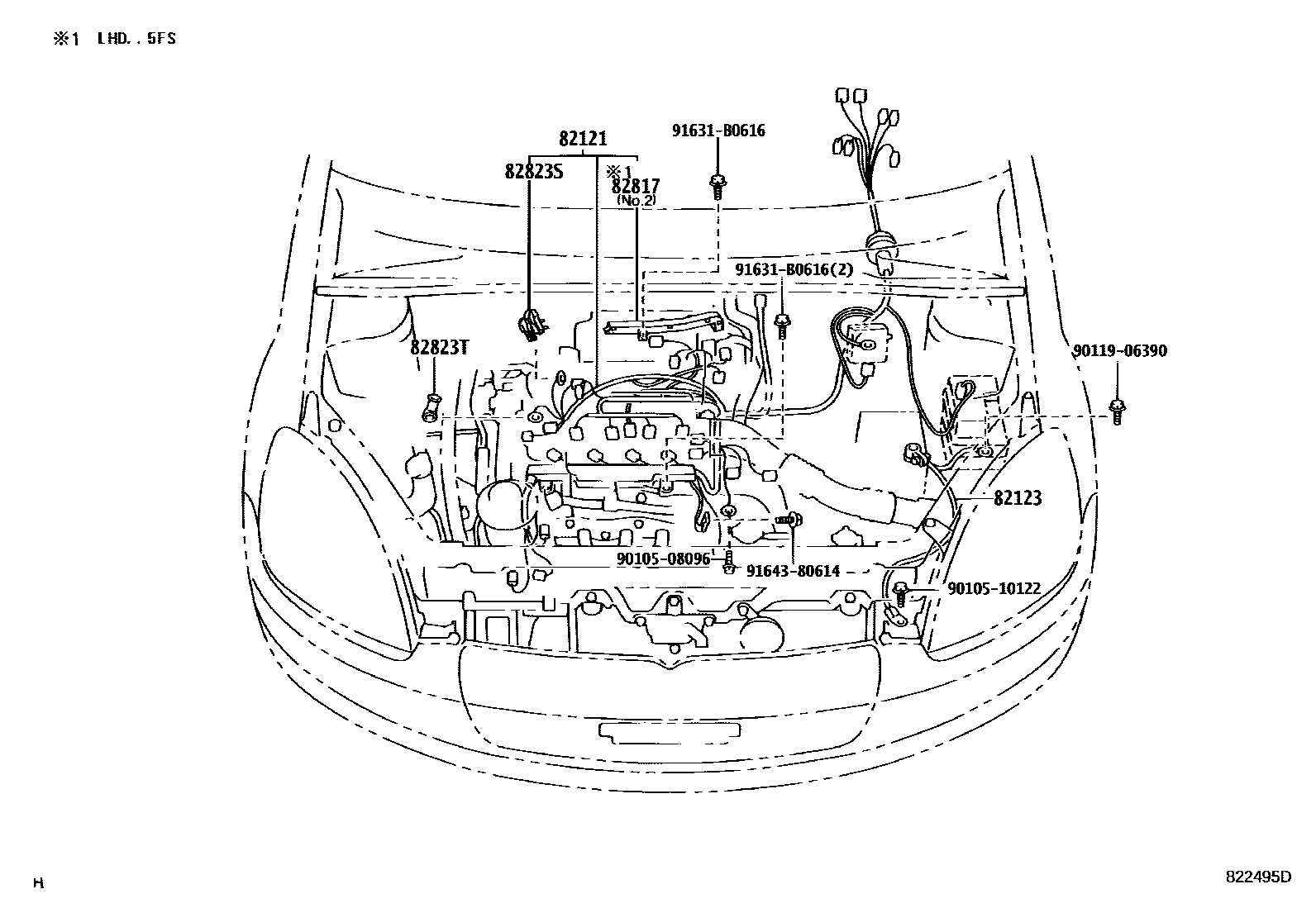 Toyota YARIS 线束和卡夹 EPC diagram — 822495D