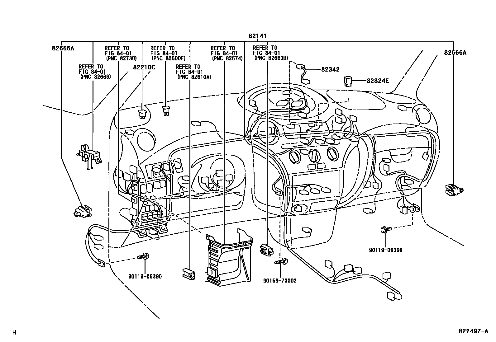 Toyota YARIS 线束和卡夹 EPC diagram — 822497A