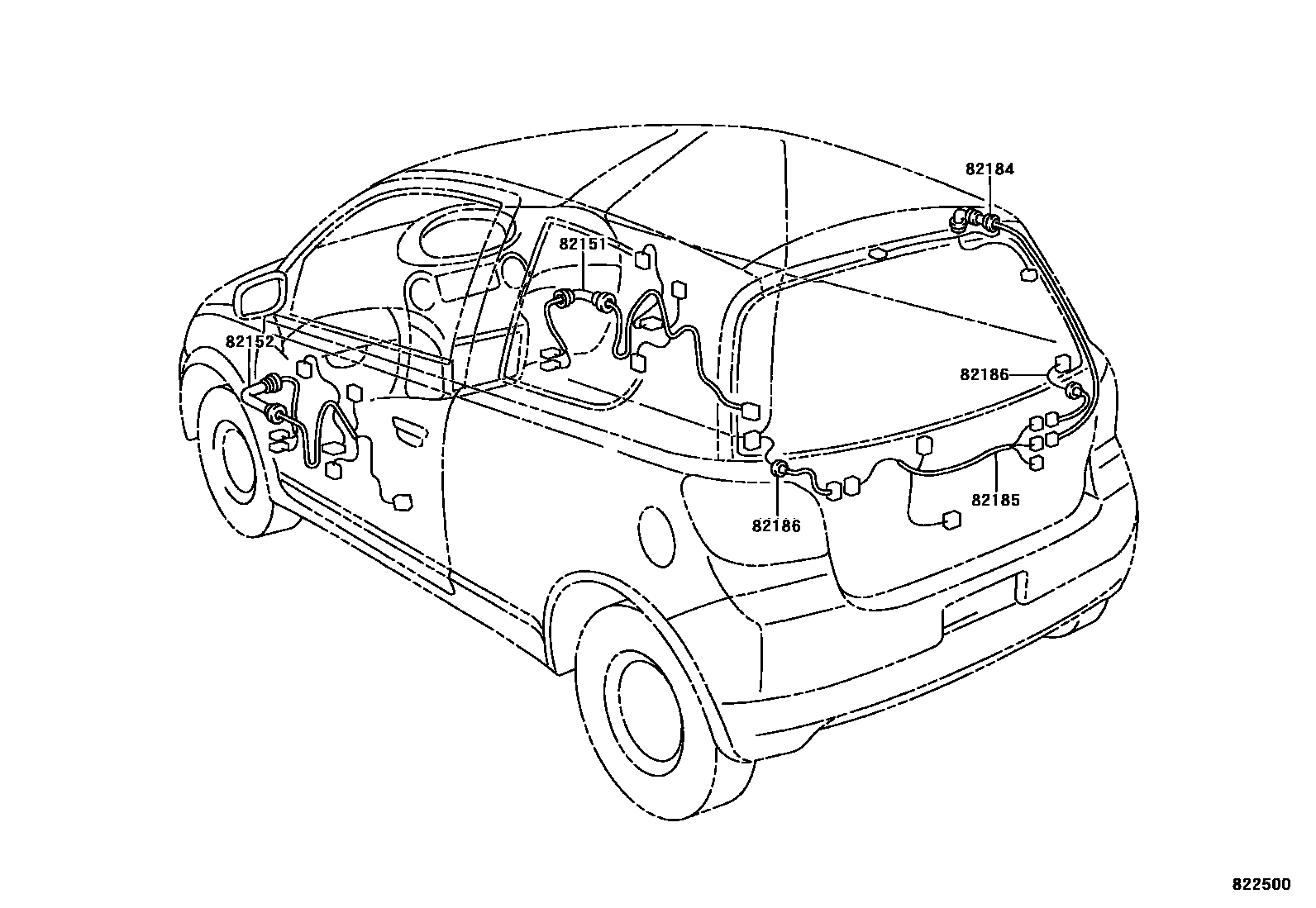 Toyota YARIS 线束和卡夹 EPC diagram — 822500