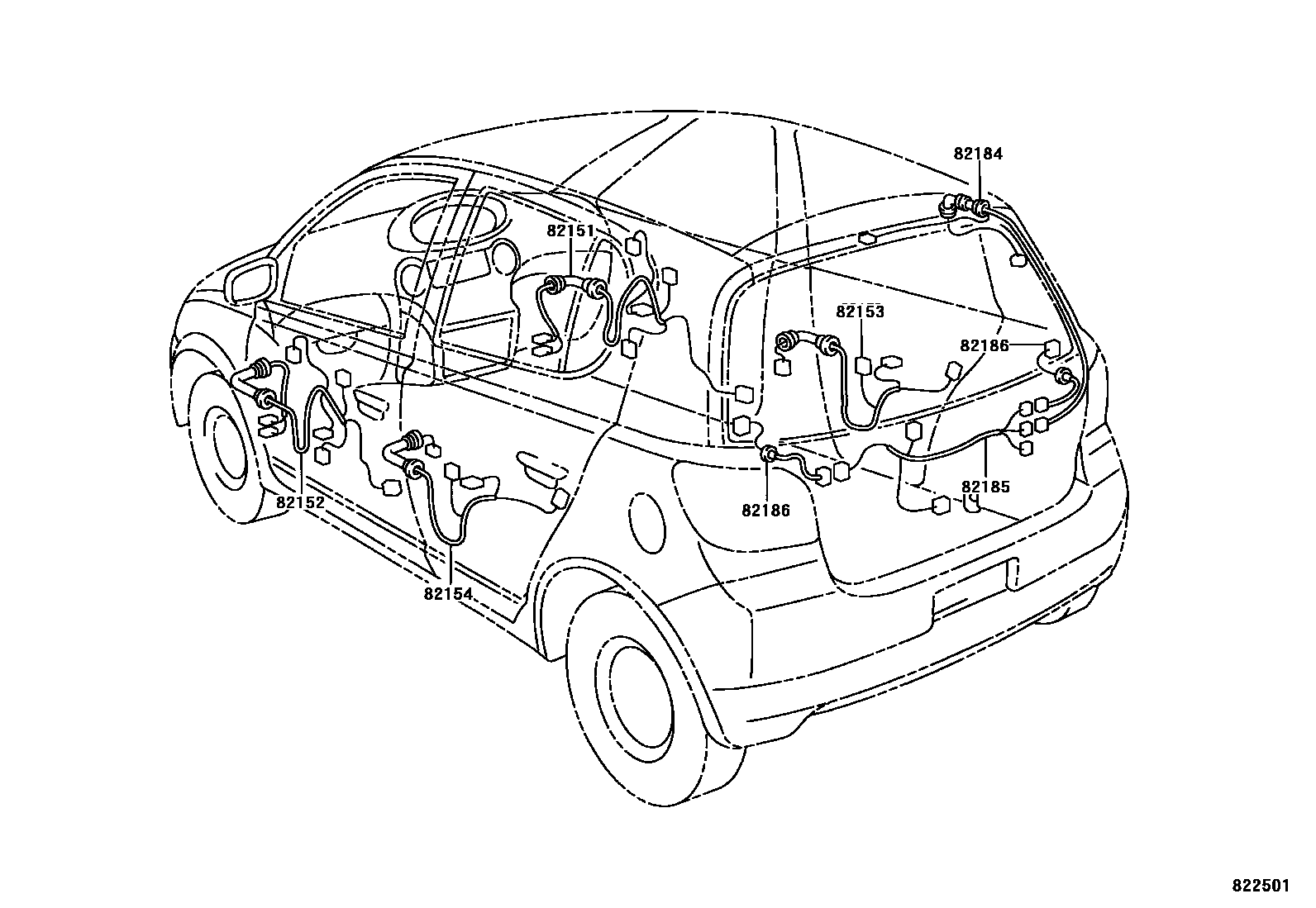 Toyota YARIS 线束和卡夹 EPC diagram — 822501