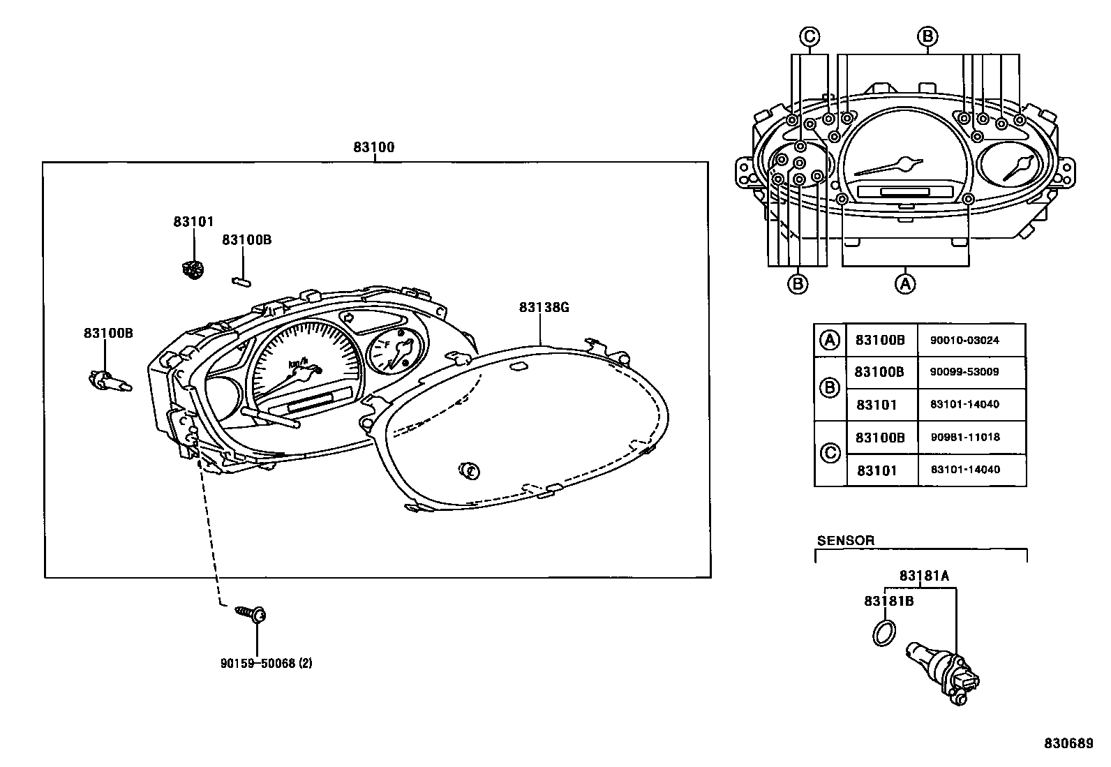 Toyota YARIS 仪表 EPC diagram — 830689