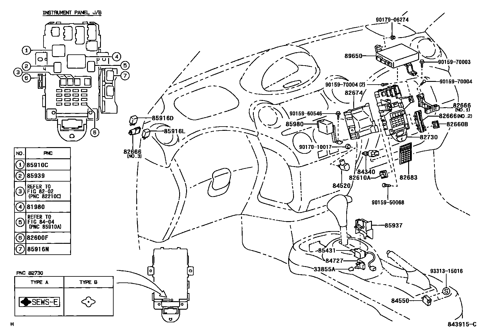 Toyota YARIS 开关和继电器和ECU EPC diagram — 843915C