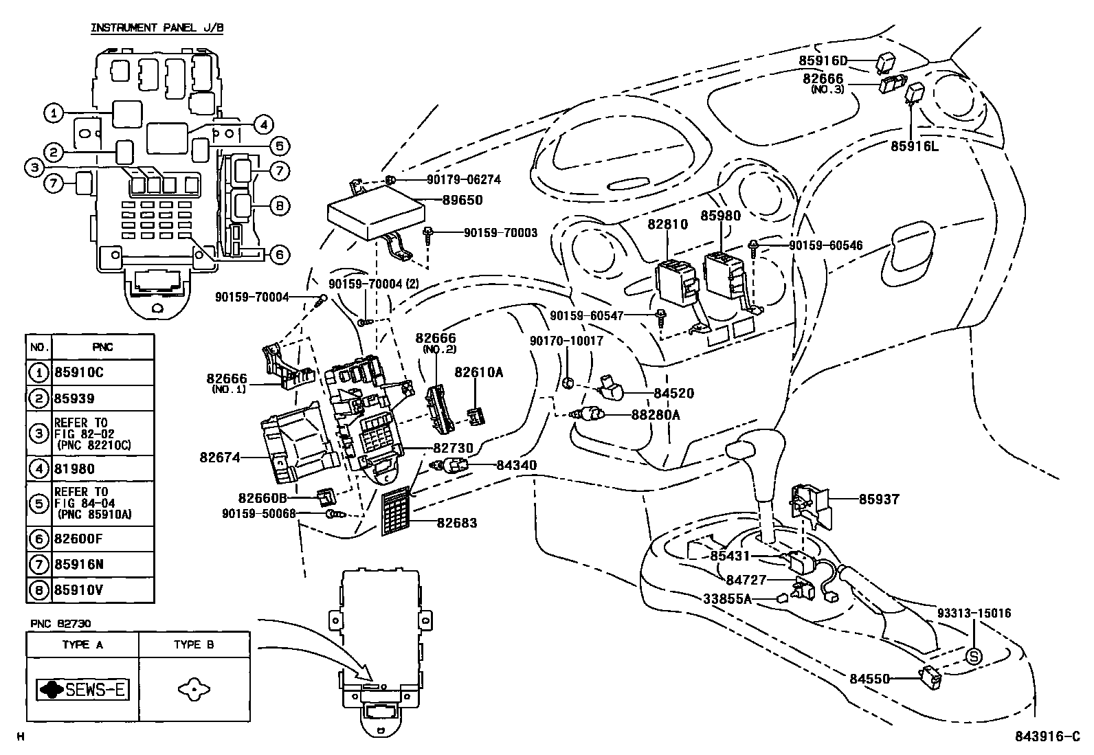 Toyota YARIS 开关和继电器和ECU EPC diagram — 843916C