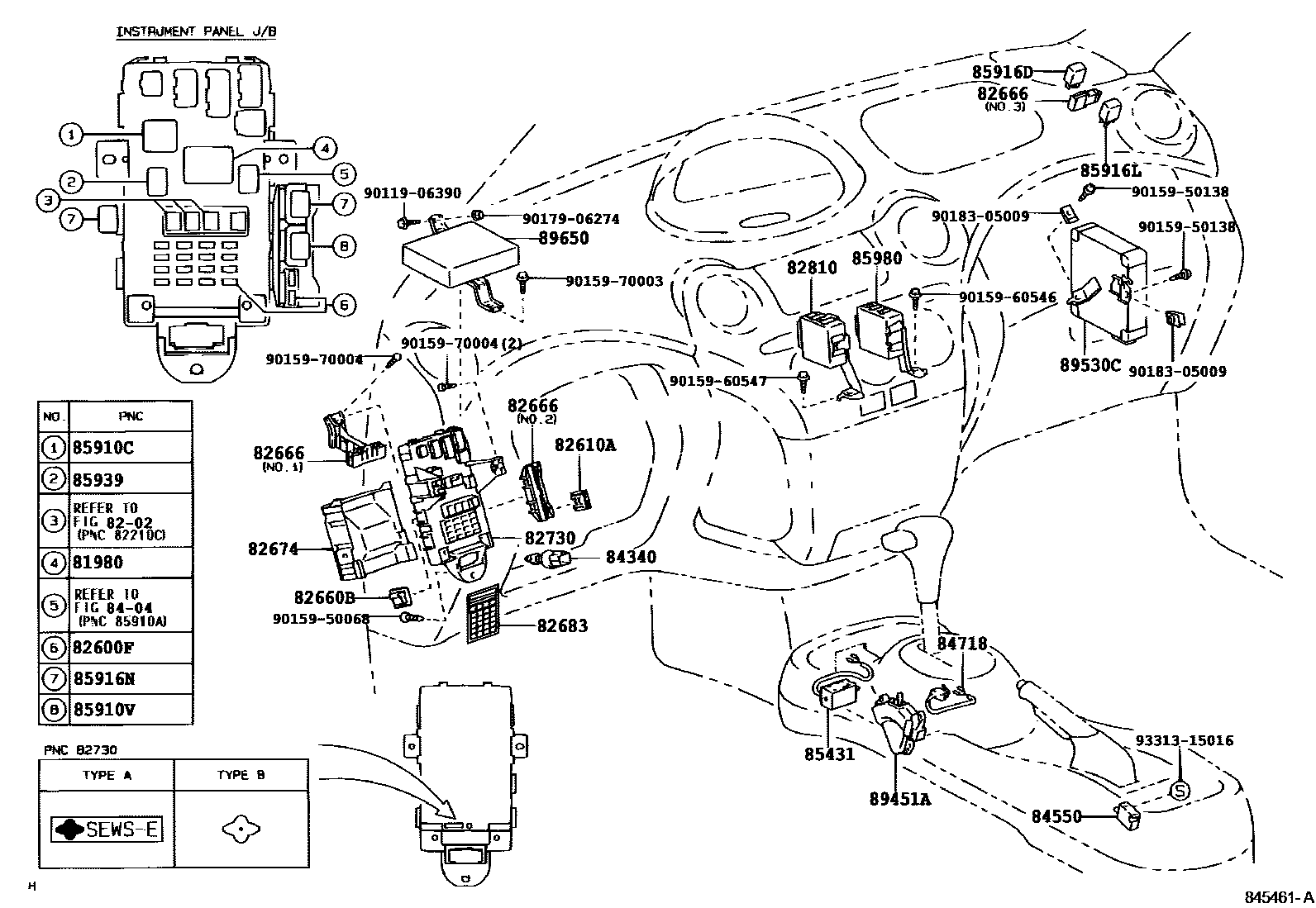 Toyota YARIS 开关和继电器和ECU EPC diagram — 845461A