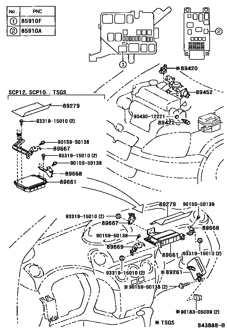 Toyota YARIS 电子燃油喷射系统 EPC diagram — 843888B