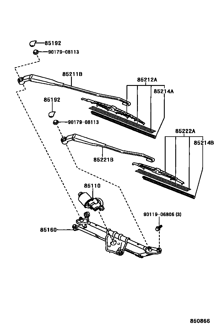 Toyota YARIS 挡风玻璃刮水器 EPC diagram — 850866
