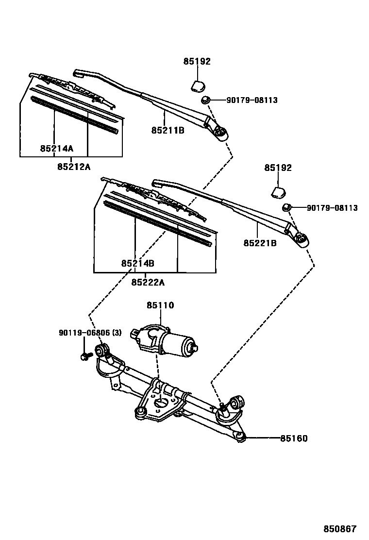 Toyota YARIS 挡风玻璃刮水器 EPC diagram — 850867