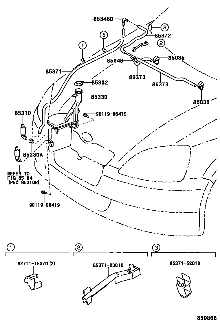 Toyota YARIS 挡风玻璃清洗器 EPC diagram — 850868