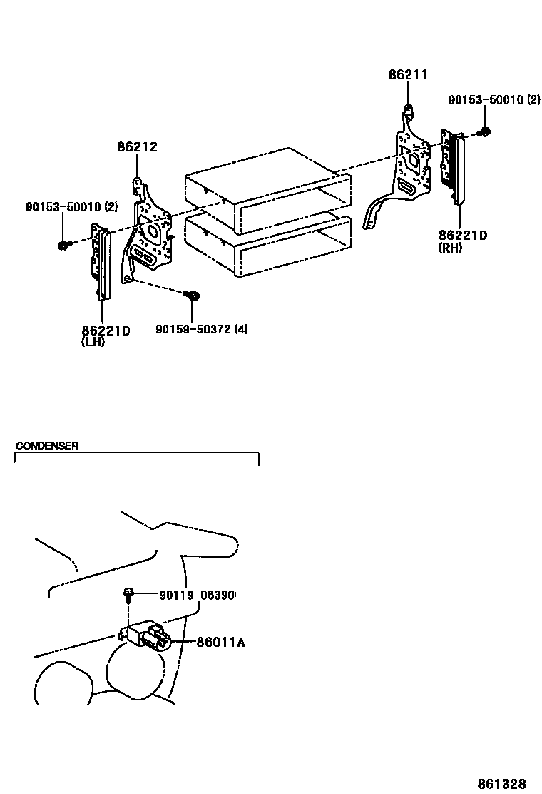 Toyota YARIS 收音机、放大器和冷凝器 EPC diagram — 861328