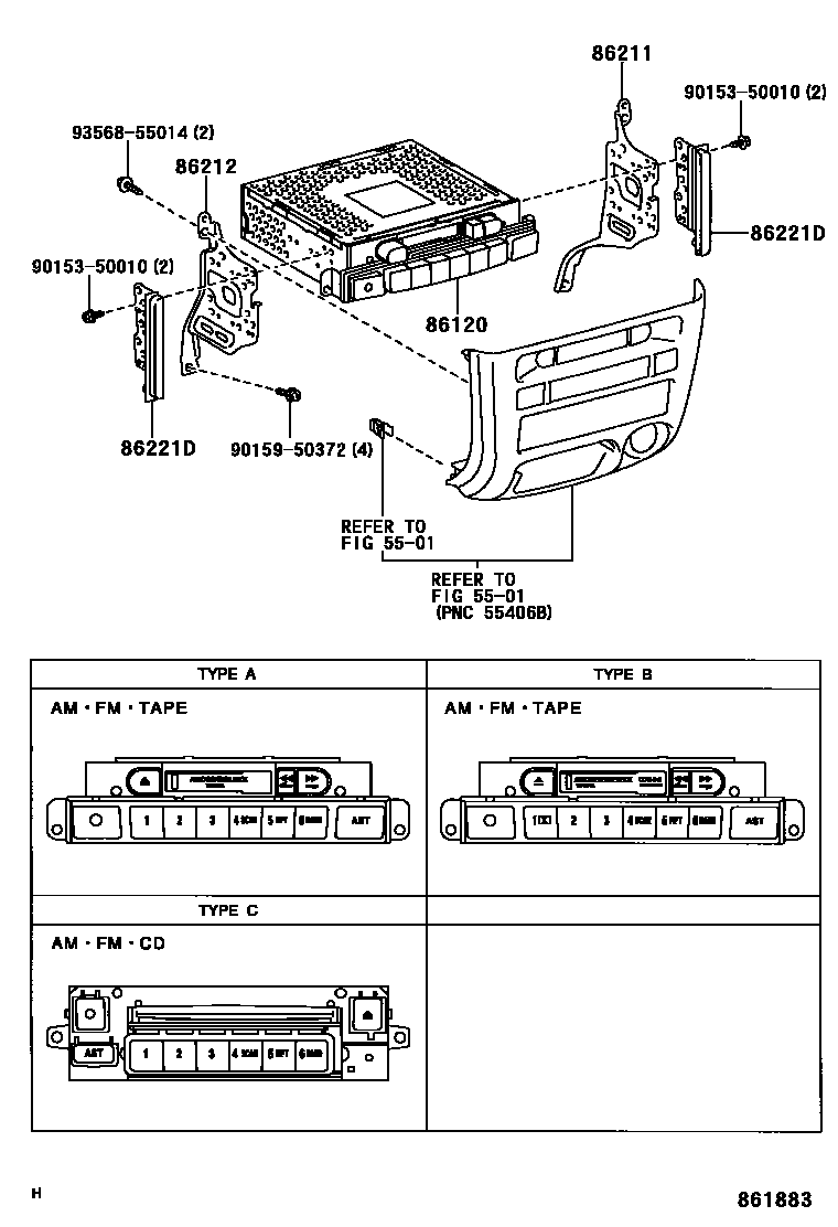 Toyota YARIS 收音机、放大器和冷凝器 EPC diagram — 861883