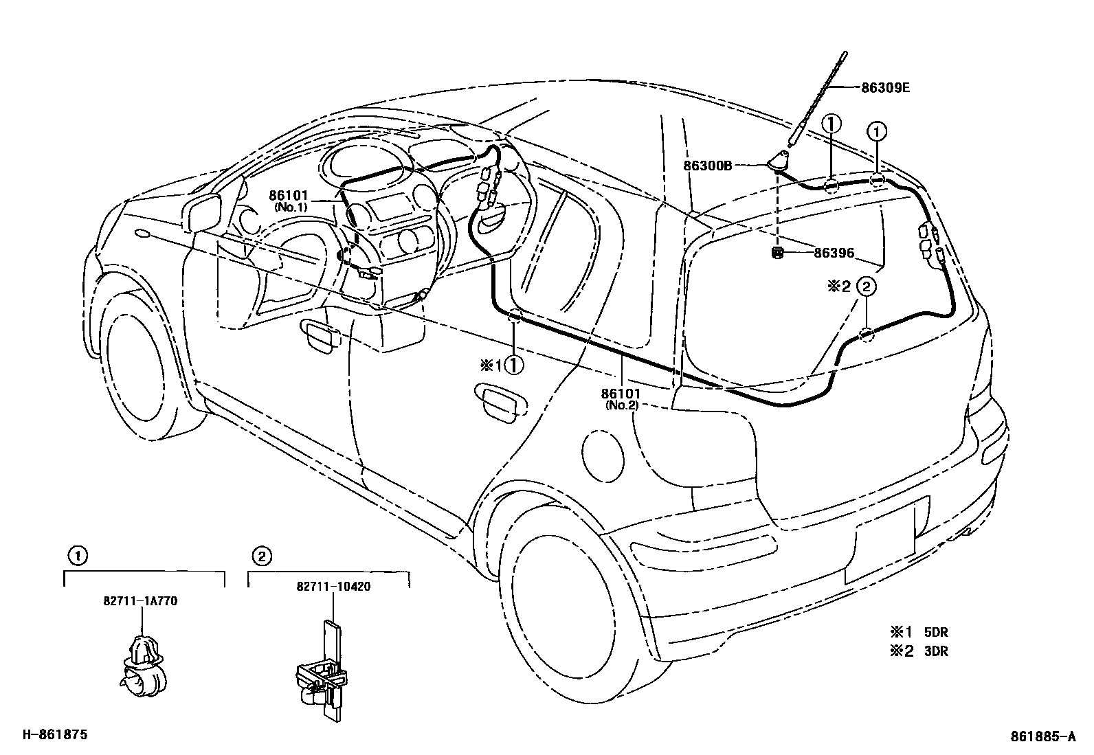 Toyota YARIS antenna EPC diagram — 861885A