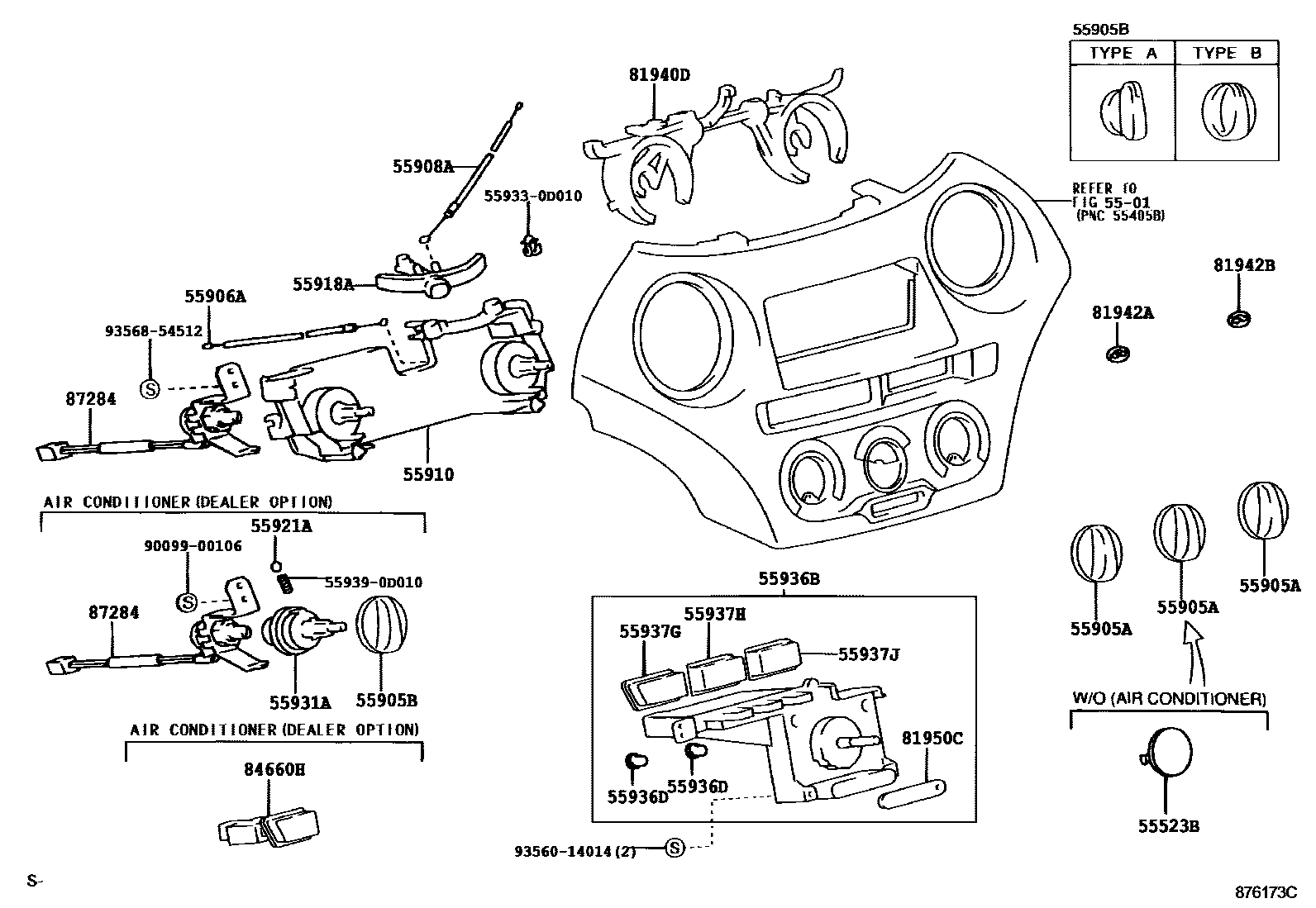 Toyota YARIS 暖风和空调系统 - 控制器和风管 EPC diagram — 876173C