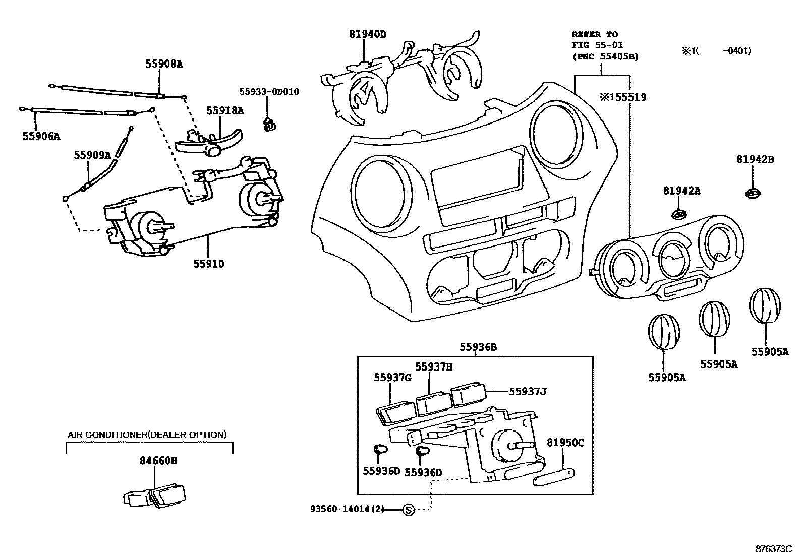 Toyota YARIS 暖风和空调系统 - 控制器和风管 EPC diagram — 876373C