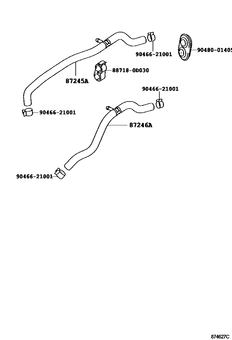 Toyota YARIS 暖风和空调系统 - 水管 EPC diagram — 874627C
