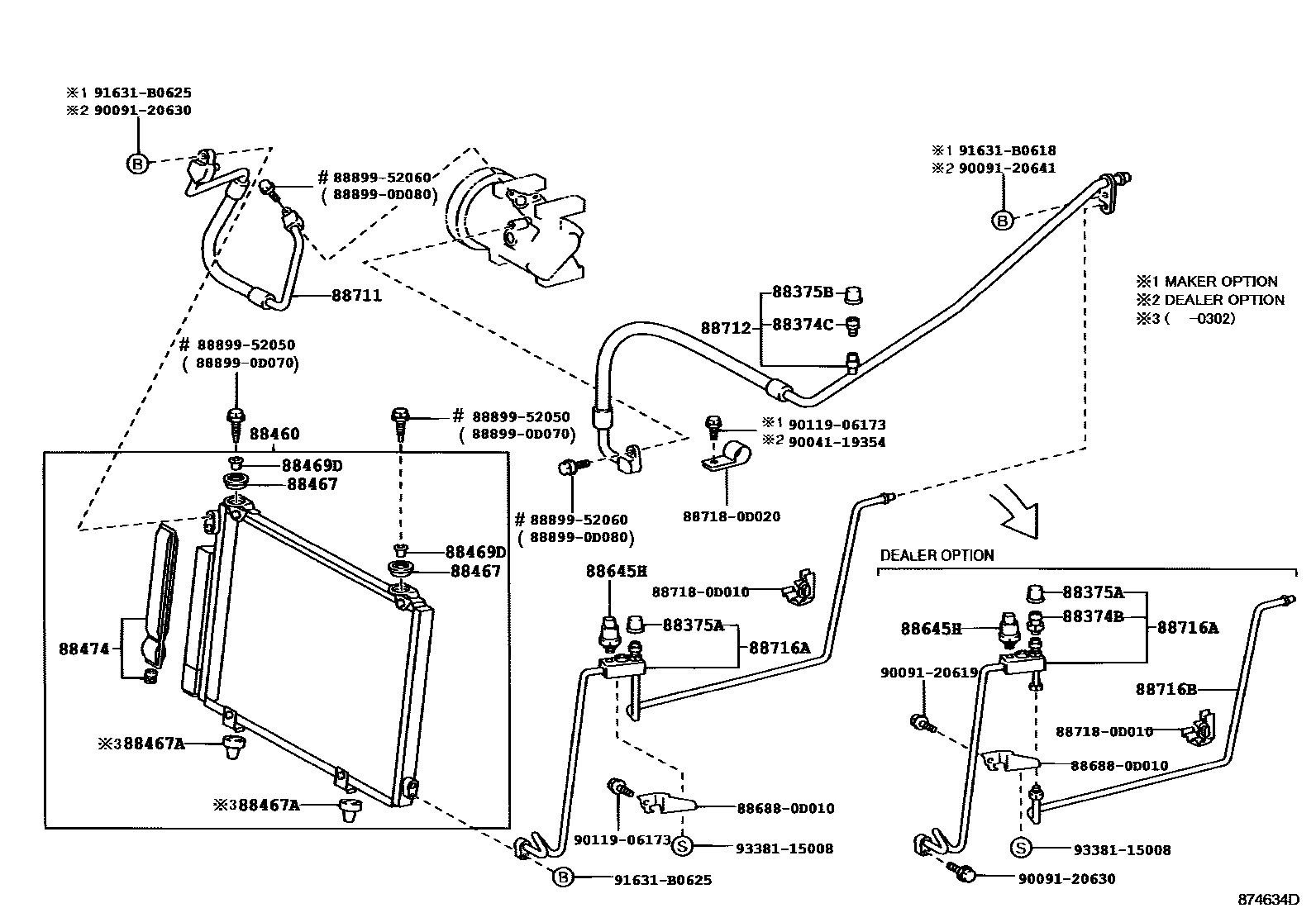 Toyota YARIS Heating & Air Conditioning - Cooler Piping EPC diagram — 874634D