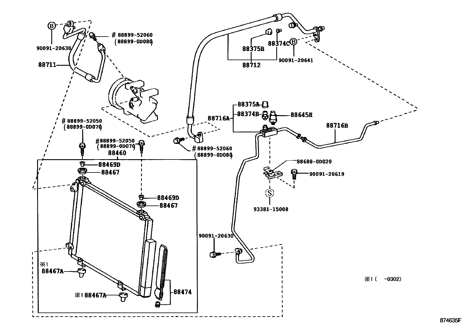 Toyota YARIS Heating & Air Conditioning - Cooler Piping EPC diagram — 874635F