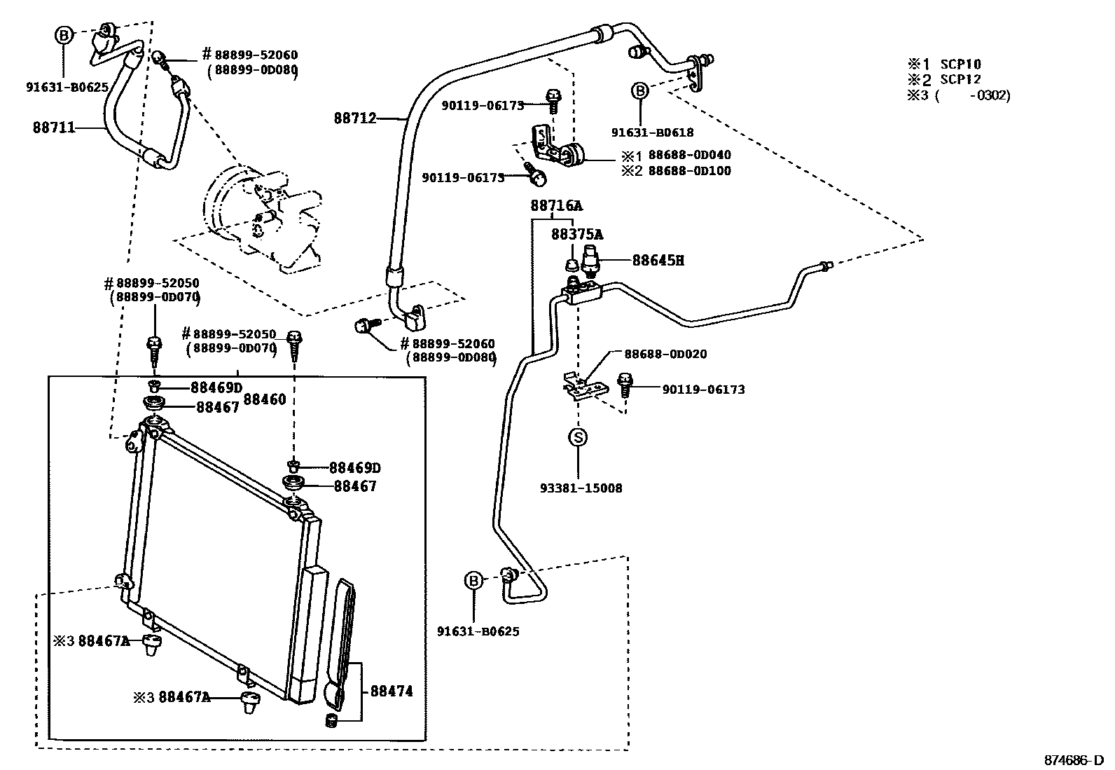 Toyota YARIS Heating & Air Conditioning - Cooler Piping EPC diagram — 874686D