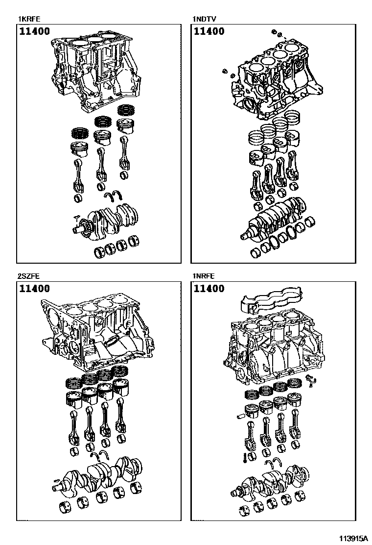 Toyota YARIS Short Block Assembly EPC diagram — 113915A
